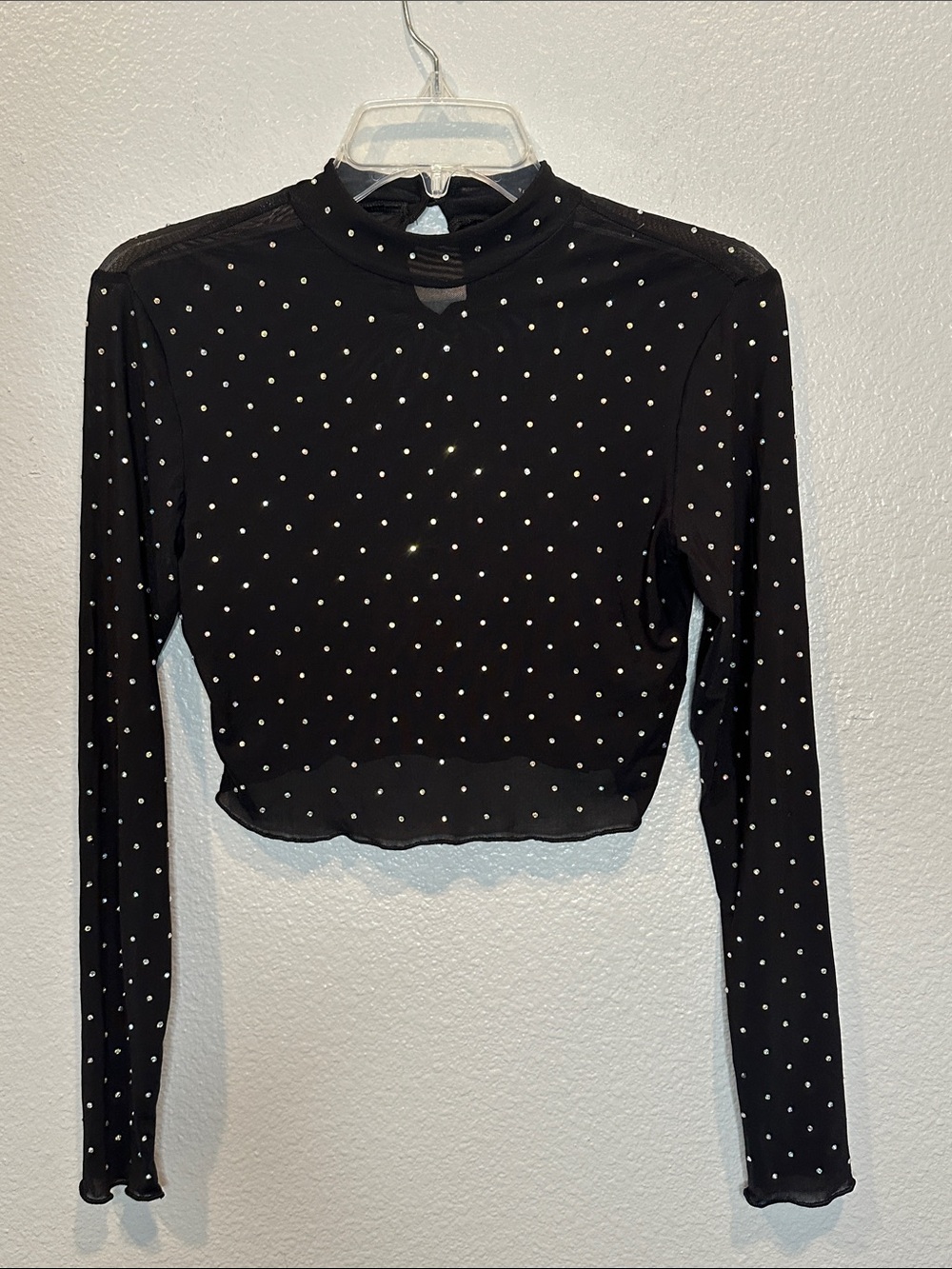 ✨ ASOS DESIGN Rhinestone Mesh Long Sleeve Crop Top